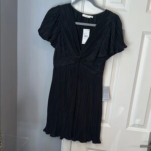 Lush Black Babydoll Mini Dress with V-Neck